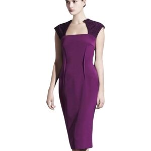 Lisa Baday Designer Queen Anne Bodice Purple Sheath Dress Sz 4